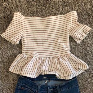 Off shoulder ribbed top